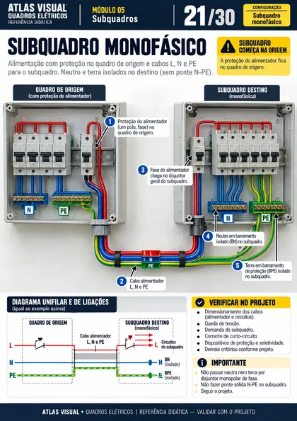 Esquema de ligação — Quadro bifásico 127 e 220 V